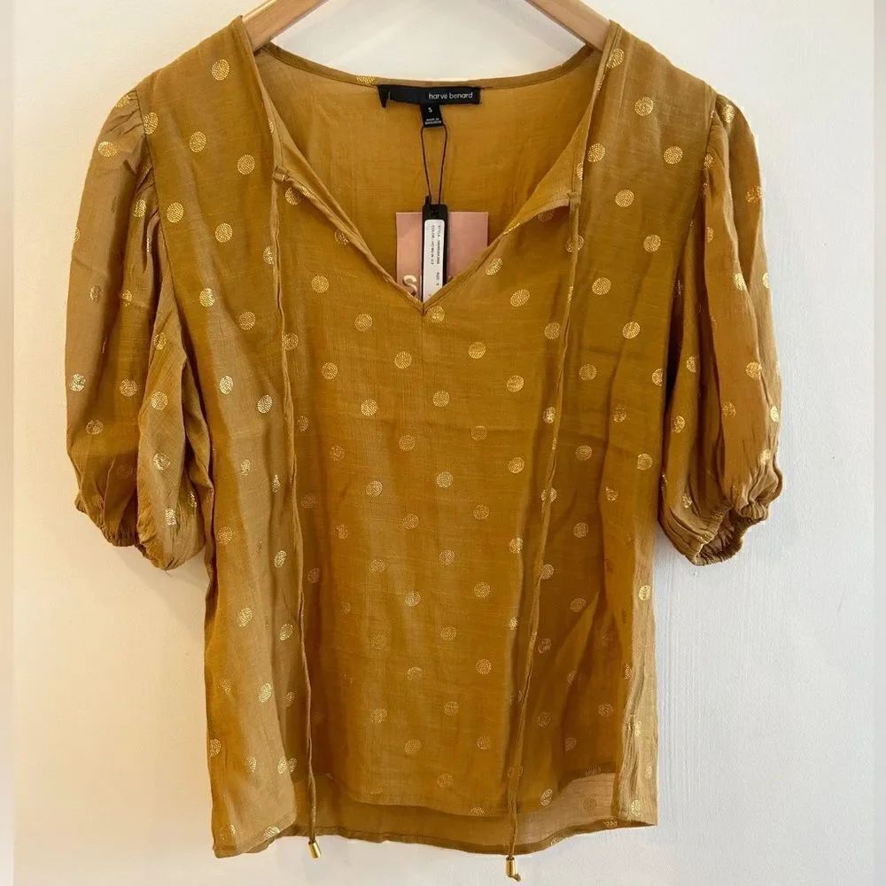 Harve Bernard Mustard Gold Dots Blouse - Picture 2 of 6